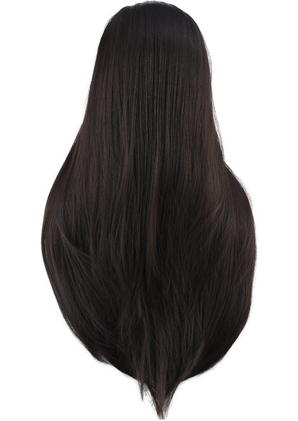 Düz Perçemli Uzun Fiber Sentetik Peruk / Kahverengi indirimleri