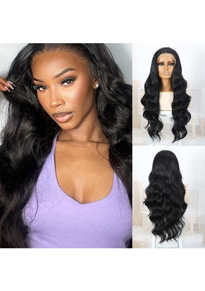 Siyah Fiber Sentetik Su Dalgalı Tül Peruk