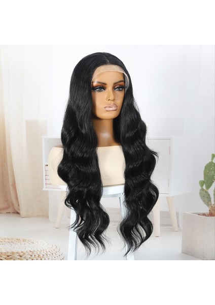 Siyah Fiber Sentetik Su Dalgalı Tül Peruk modelleri