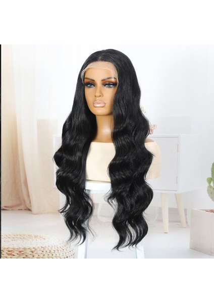 Siyah Fiber Sentetik Su Dalgalı Tül Peruk fırsatları