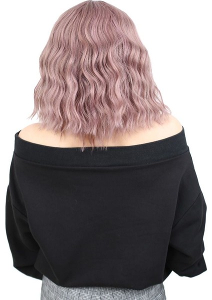 Fiber Sentetik Kısa Dalgalı Perçemsiz Peruk / Gül Kurusu fırsatları