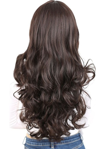 Yoğun Dalgalı Fiber Sentetik Uzun Perçemsiz Peruk/kahverengi fırsatları