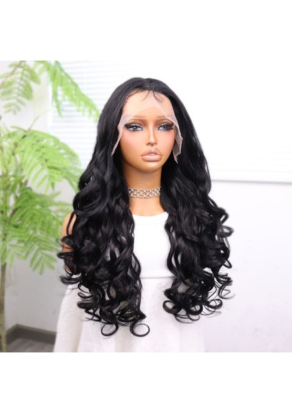 Siyah Bebek Saçlı Fiber Sentetik Dalgalı Tül Peruk modelleri