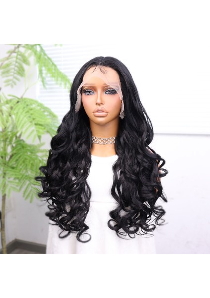 Siyah Bebek Saçlı Fiber Sentetik Dalgalı Tül Peruk fırsatları