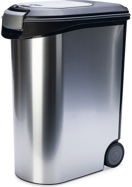 Yzlal Beeztees Mama Saklama Kabı, Plastik, Tekerlekli, Özel Kapaklı, Dışı Metal Görünümlü 54L