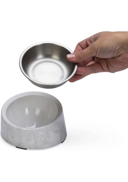 Yzlal Beeztees Dbl Kedi Mama Su Kabı, Paslanmaz Çelik, Beyaz Mermer Görünümlü, 14,5x3,3x7,6cm, 160ML modelleri