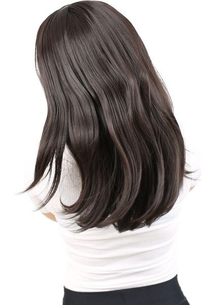 Kahkülsüz Fiber Sentetik Orta Boy Düz Peruk / Kahverengi modelleri