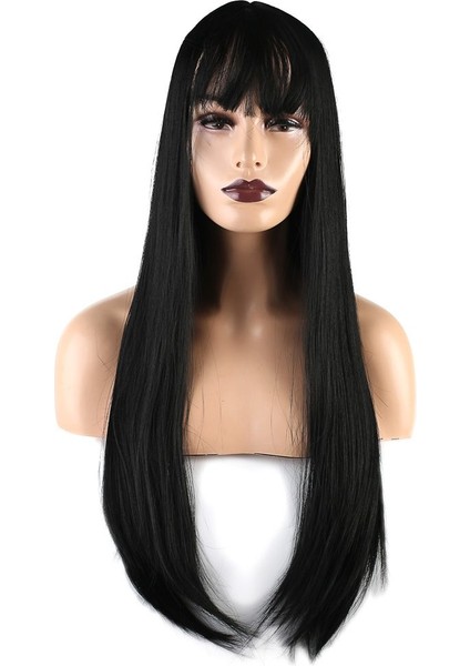 Düz Perçemli Uzun Fiber Sentetik Peruk / Siyah fiyatları