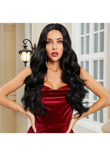 Uzun Boy Dalgalı Siyah Tül Peruk