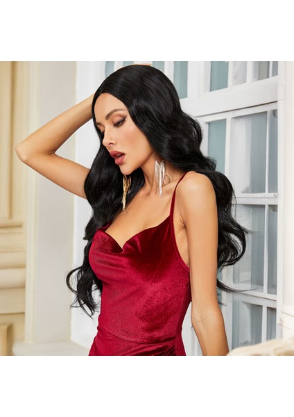 Uzun Boy Dalgalı Siyah Tül Peruk indirimleri