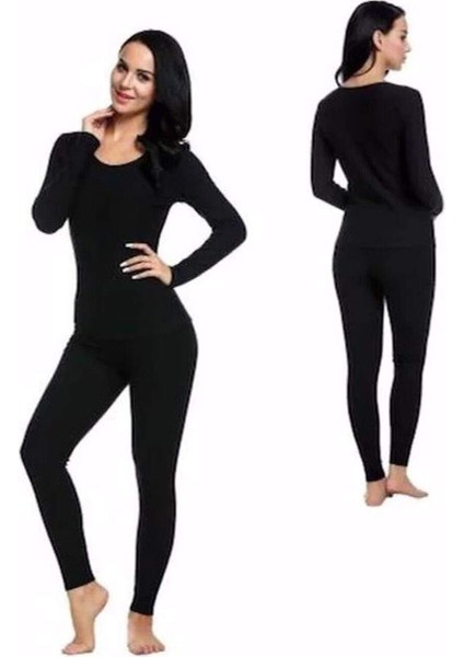 Kota Kadın Kışlık Termal Sıcak Tutan Tayt ve Fanila Takım 2'li Set Siyah