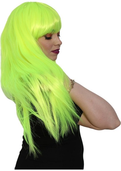 Uzun Kahküllü Fiber Sentetik Peruk / Neon Sarı fiyatları