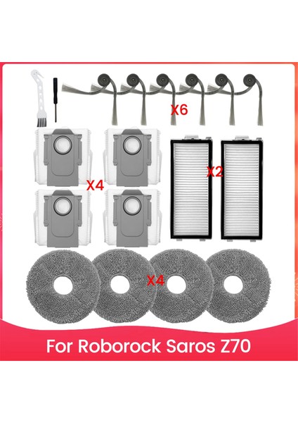 Roborock Saros Z70 Elektrikli Süpürge Yan Fırça Hepa Filtre Paspas Bezi Toz Torbası Aksesuar Seti (Yurt Dışından)