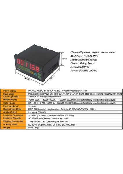 Mypin Fh8-6crrb Çift Ekran Dijital Sayacı 6 Basamaklar Işık Yayan Diyot Ac/dc Uzunluk Metre Siyah (Yurt Dışından) indirimleri
