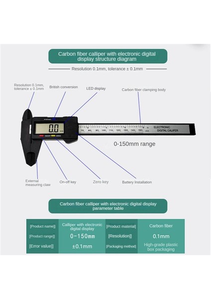 Dijital Ekran Kaliperi 150MM Vernier Caliper Ev Hassas Ölçüm (Yurt Dışından) fiyatları
