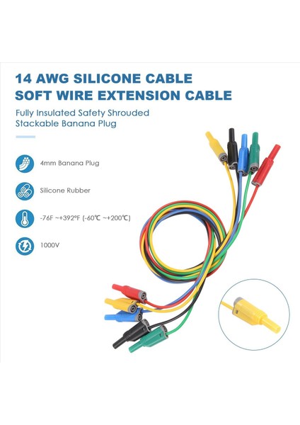 5pcs Muz Fiş Silikon Testi Kurşunlar 4 mm Tamamen Yalıtılmış Güvenlik Örtüslü Istiflenebilir Muz Tapa Yumuşak Tel Uzatma Kablosu (Yurt Dışından) indirimleri