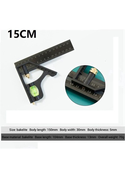 150MM Çok Fonksiyonlu Kombine Kare Cetvel Hareketli 45 Derecelik Sağ Açılı Koltuk Değneği Ölçüm Aracı (Yurt Dışından) fırsatları