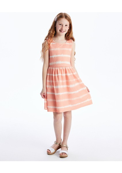 Yeni Sezon Bisiklet Yaka Batik Desenli Kız Çocuk Elbise