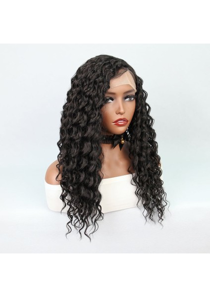 Siyah Yoğun Dalgalı Orta Boy Fiber Sentetik Tül Peruk modelleri