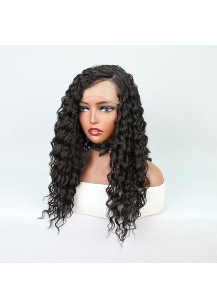 Siyah Yoğun Dalgalı Orta Boy Fiber Sentetik Tül Peruk fırsatları