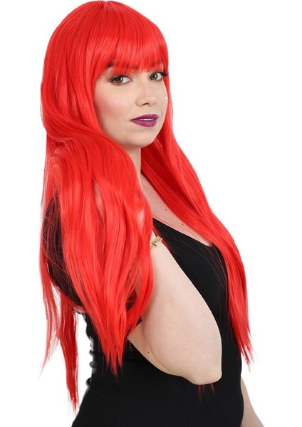 Uzun Kahküllü Fiber Sentetik Peruk / Kırmızı fiyatları