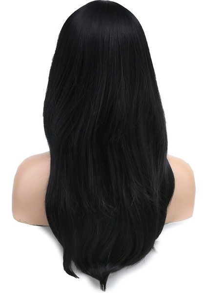 Katlı Kesim Perçemli Düz Fiber Sentetik Orta Boy Peruk / Siyah indirimleri