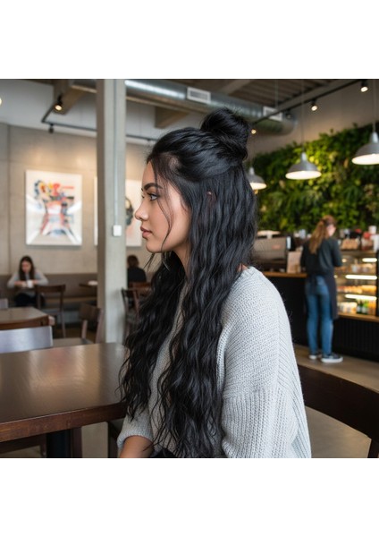 Fiber Sentetik Kabarık Dalgalı 8 Parça Çıt Çıt / Siyah