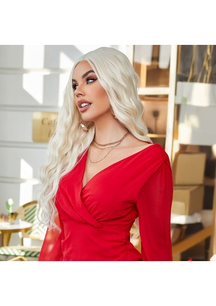 Su Dalgalı Uzun Beyaz Platin Tül Peruk fırsatları