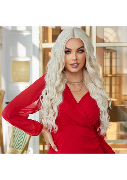 Su Dalgalı Uzun Beyaz Platin Tül Peruk indirimleri