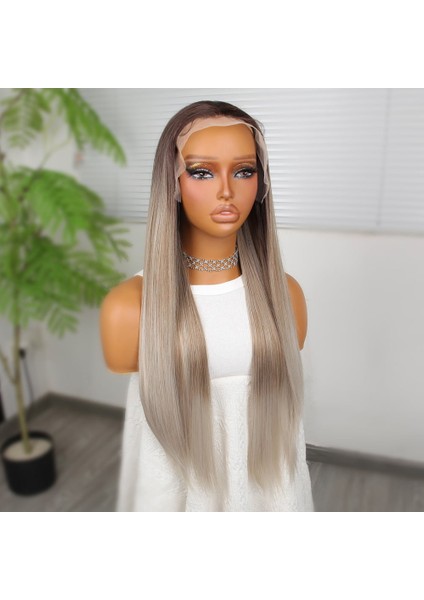 Rus Kumralı Beyaz Platin Ombreli ve Işıltılı Fiber Sentetik Tül Peruk modelleri