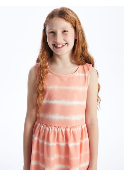 Yeni Sezon Bisiklet Yaka Batik Desenli Kız Çocuk Elbise modelleri