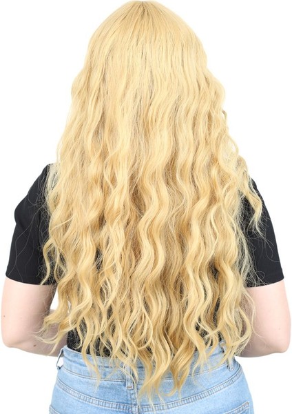 Perçemli Uzun Su Dalgası Fiber Sentetik Peruk / Sarı fırsatları