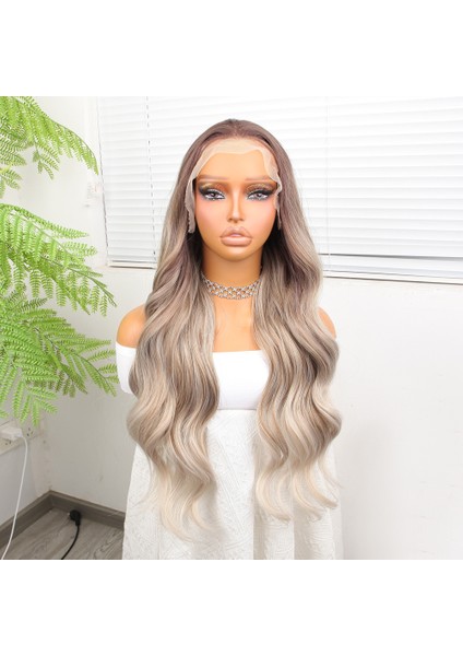 Rus Kumralı Beyaz Platin Ombre ve Röfleli Fiber Sentetik Geniş Dalgalı Tül Peruk fiyatları