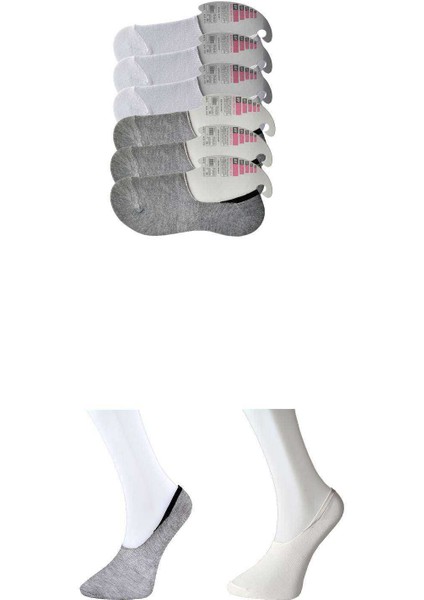Gri ve Beyaz Kadın Babet Çorap 6 Çift