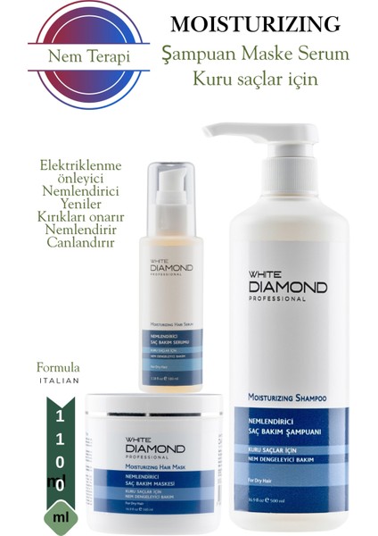 Kuru ve Yıpranmış Saçlar Için Nem Terapi Saç Bakım Seti Şampuan, Serum, Maske