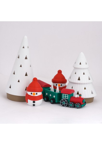 7 Parça Işıklı Yılbaşı Dekor Seti - Kardan Adam, Mumlu Çam Ağaçları, Tren - Yeşil/sarı fiyatları