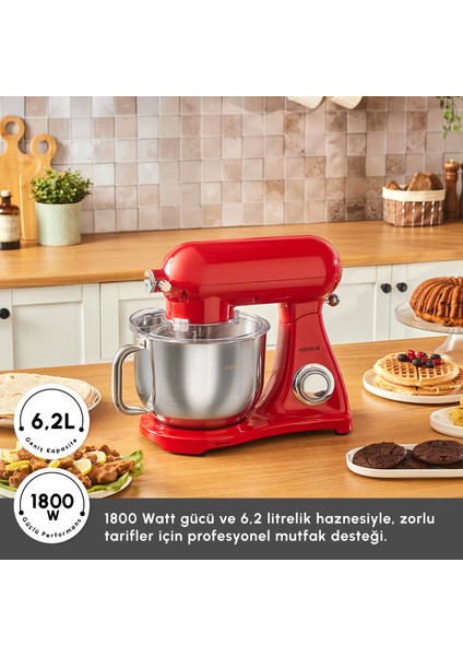 Powercast Chef Döküm Stand Mikser Rudolph Red Mutfak Şefi 1800W 6,2 Lt modelleri