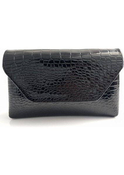 Kadın Siyah Timsah Desenli Abiye Çanta – Deri Görünümlü