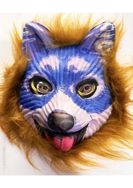 Seri 30 Peluş Mavi Yüz Sevimli Köpek Maskesi Kahverengi Saçlı