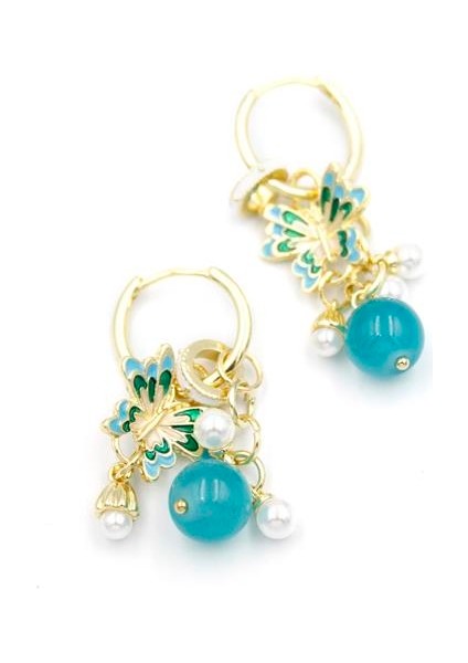 Boncuklu Kelebek Küpe - Turkuaz