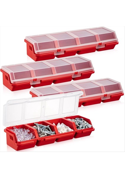 4 Adet Vidalı Organizatörler ve Kilitli Depolama Kutuları Plastik Donanım Organizatör Kutusu Bölmeli Cıvata Organizatör Kırmızı (Yurt Dışından)
