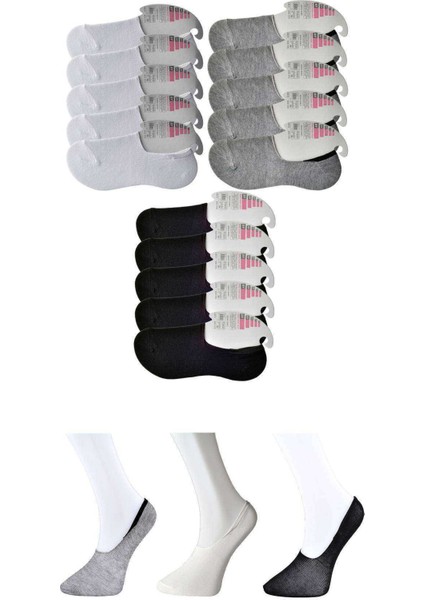 Siyah Gri ve Beyaz Kadın Babet Çorap 15 Çift