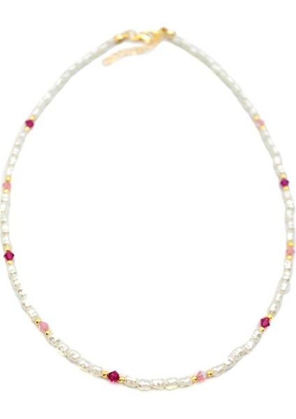 Renkli Boncuklu Inci Kolye - Fuşya fiyatları