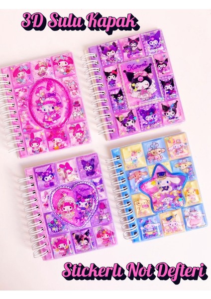 Kuromi My Melodi Cinnamoroll Sanrio 3D Sulu Kapak Stickerlı Not Defteri 1 Adet