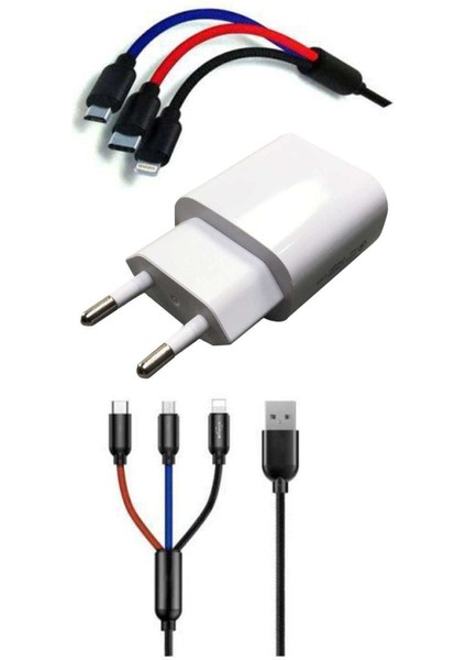 Çoklu Hızlı Şarj Kablosu ve Hızlı Şarj Soketi Type-C Mikro Iphone Uyumlu 1.2 Metre 3A