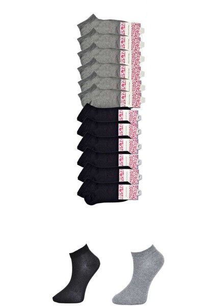 Siyah ve Gri Kadın Bilek Çorap 12 Çift