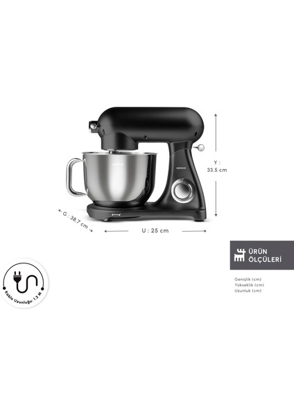 Powercast Chef Döküm Stand Mikser Matte Black Mutfak Şefi 1800W 6,2 Lt fiyatları