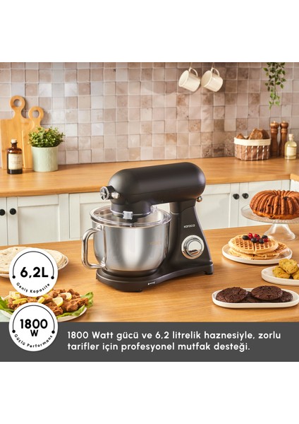 Powercast Chef Döküm Stand Mikser Matte Black Mutfak Şefi 1800W 6,2 Lt modelleri