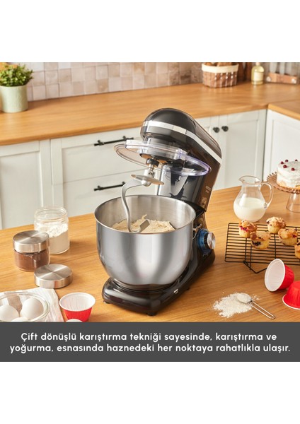 Powercast Chef Döküm Stand Mikser Matte Black Mutfak Şefi 1800W 6,2 Lt
