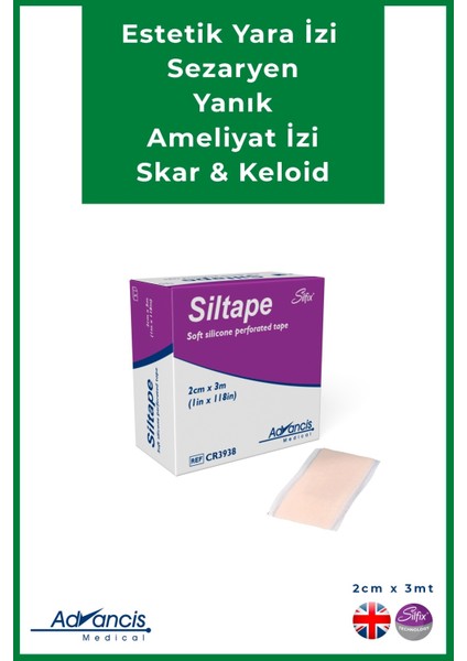 UK Siltape Soft Silikon Bant -dikiş izi-sezaryen-yanık-estetik 2cm x 3mt